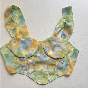 Cider Floral Crop Top in Yellow and Blue